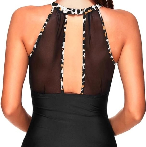 TEMPT ME BLACK LEOPARD HALTER ONE PIECE SWIMSUIT SIZE LARGE NWT - Picture 3 of 11